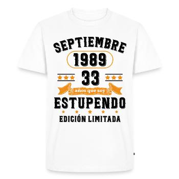 33 Ans Anniversaire Vintage Né(e) Septembre 1989 - T-shirt Premium bio Homme - blanc - Devant - Nico (187cm)