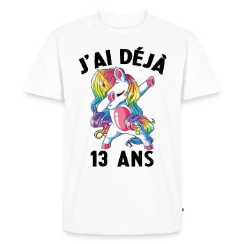 J'ai Déja 13 Ans Cadeau Anniversaire Fille Licorne - T-shirt Premium bio Homme - blanc - Devant - Nico (187cm)