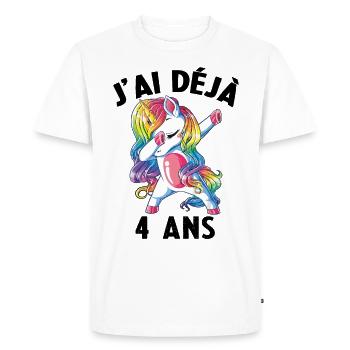 J'ai Déja 4 Ans Cadeau Anniversaire Fille Licorne - T-shirt Premium bio Homme - blanc - Devant - Nico (187cm)