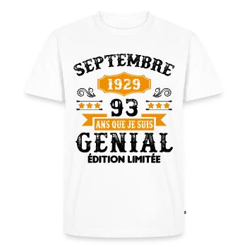 93 Ans Anniversaire Vintage Né(e) Septembre 1929 - T-shirt Premium bio Homme - blanc - Devant - Nico (187cm)