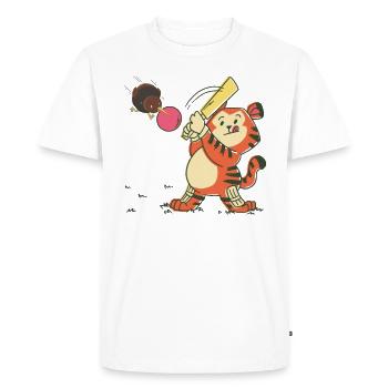 Joueur de cricket avec jeu de cricket Kiwi bird - T-shirt Premium bio Homme - blanc - Devant - Nico (187cm)