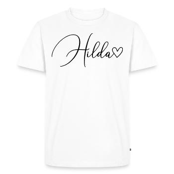 Hilda Nom de famille Prénom Fille - T-shirt Premium bio Homme - blanc - Devant - Nico (187cm)