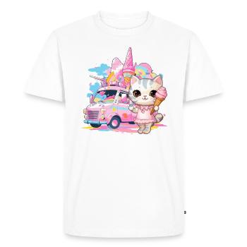 Chat Chaton Fille Crème Glacée Salons Dessert Crème Glacée - T-shirt Premium bio Homme - blanc - Devant - Nico (187cm)