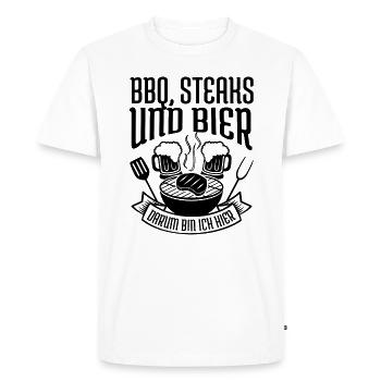 BBQ, STEAKS & BEER, BARBECUE GRILLING - Men's Premium Organic T-Shirt - white - Front - Nico (187cm)
