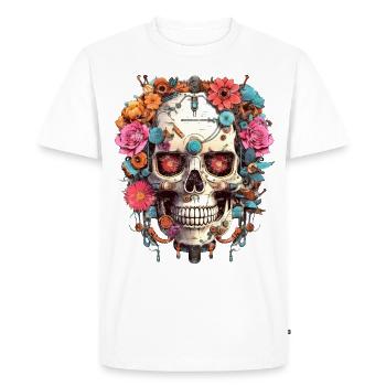 Cyborg Skull Robot Android Sugar Skull - Men's Premium Organic T-Shirt - white - Front - Nico (187cm)