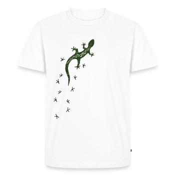 Gecko tribal rétro avec traces | Art de la salamandre - T-shirt Premium bio Homme - blanc - Devant - Nico (187cm)