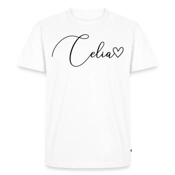 Celia Nom Prénom Fille - T-shirt Premium bio Homme - blanc - Devant - Nico (187cm)