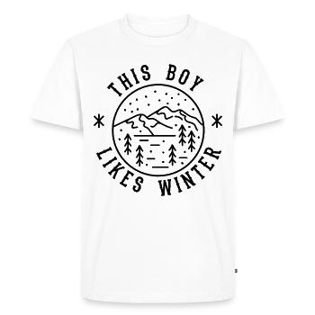 Un garçon aime les journées d'hiver en disant - T-shirt Premium bio Homme - blanc - Devant - Nico (187cm)