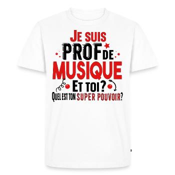 Prof Professeur Musique Métier Collège Lycée - T-shirt Premium bio Homme - blanc - Devant - Nico (187cm)