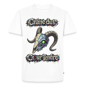 Cyber Bouc - Crâne dur Cœur tendre - T-shirt Premium bio Homme - blanc - Devant - Nico (187cm)