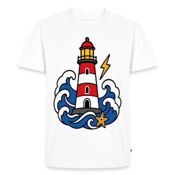 Phare marin et vagues style tattoo - T-shirt Premium bio Homme - blanc - Devant - Nico (187cm)
