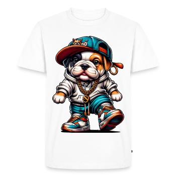 Hip Hop Bulldog Toutou Chiot Streetwear Produits dérivés - T-shirt Premium bio Homme - blanc - Devant - Nico (187cm)