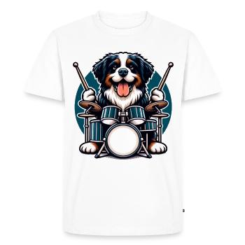 Cool Bernese Mountain Dog Drummer Drummer - Men's Premium Organic T-Shirt - white - Front - Nico (187cm)