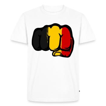 Belgium Flag Hand Fist - Men's Premium Organic T-Shirt - white - Front - Nico (187cm)
