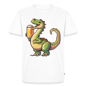 Dinosaure Brontosaure Bière Pixel - T-shirt Premium bio Homme - blanc - Devant - Nico (187cm)