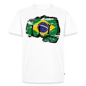 Brazil Flag Hand Fist Used - Men's Premium Organic T-Shirt - white - Front - Nico (187cm)