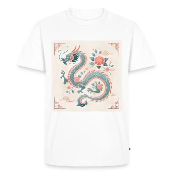 Elegant Floral Chinese Dragon Design - Men's Premium Organic T-Shirt - white - Front - Nico (187cm)