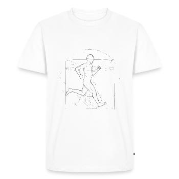 Funky Vitruvienne Homme Coureur Jogger Art - T-shirt Premium bio Homme - blanc - Devant - Nico (187cm)