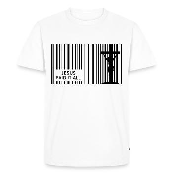 Jésus a tout payé - T-shirt Premium bio Homme - blanc - Devant - Nico (187cm)