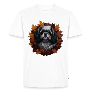 Shih Tzu Chien en automne Feuilles d’automne - T-shirt Premium bio Homme - blanc - Devant - Nico (187cm)