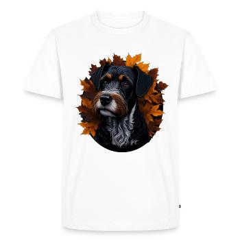 Chien Schnauzer miniature dans les feuilles d’automne d’automne - T-shirt Premium bio Homme - blanc - Devant - Nico (187cm)
