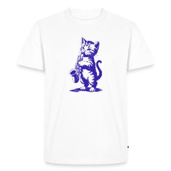 Cat with Saxophone Funny Sax - Men's Premium Organic T-Shirt - white - Front - Nico (187cm)