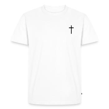 Black Cross | Simple Jesus Symbol Christ - Men's Premium Organic T-Shirt - white - Front - Nico (187cm)
