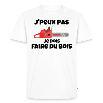 J'peux pas je dois Faire Du Bois Tronçonneuse Bûch - T-shirt Premium bio Homme - blanc - Devant - Nico (187cm)