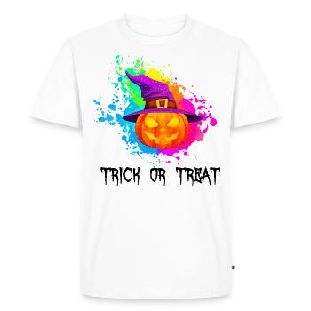 Idée cadeau d’Halloween Astuce ou friandise à la citrouille - T-shirt Premium bio Homme - blanc - Devant - Nico (187cm)