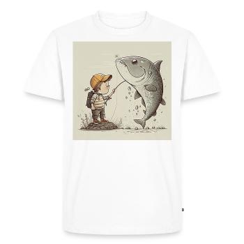 Un petit garçon attrape un cadeau - T-shirt Premium bio Homme - blanc - Devant - Nico (187cm)