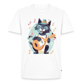 Cute cat with guitar - Men's Premium Organic T-Shirt - white - Front - Nico (187cm)