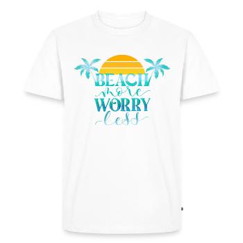 Beach More. Worry Less. - Men's Premium Organic T-Shirt - white - Front - Nico (187cm)