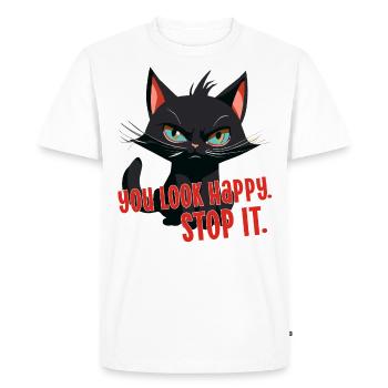 Cat funny You look happy stop it angry cat fun - Men's Premium Organic T-Shirt - white - Front - Nico (187cm)