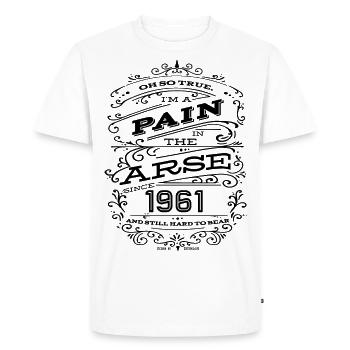 Hillarious Funny Birthday Shirt 1961 Black Edition - Men's Premium Organic T-Shirt - white - Front - Nico (187cm)
