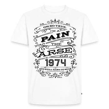 Hillarious Funny Birthday Shirt 1974 White Edition - Men's Premium Organic T-Shirt - white - Front - Nico (187cm)