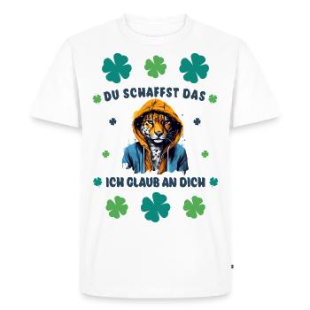 Du schaffst das! Cooler Leopard Glücksbringer - Männer Premium Bio T-Shirt - Weiß - Vorne - Nico (187cm)