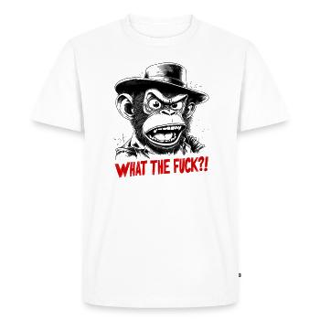 Monkey - "WHAT THE FUCK?!" - Men's Premium Organic T-Shirt - white - Front - Nico (187cm)