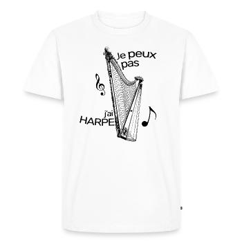Je peux pas j'ai harpe instrument chromatique - T-shirt Premium bio Homme - blanc - Devant - Nico (187cm)