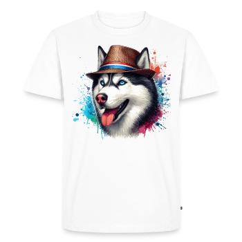 Tête de husky avec chapeau - T-shirt Premium bio Homme - blanc - Devant - Nico (187cm)