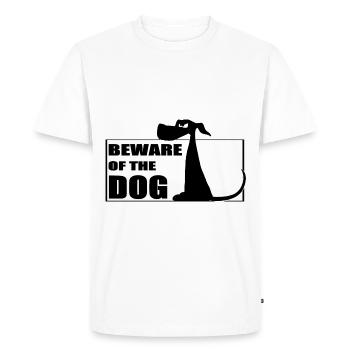 Drôle de chemise / autocollant de chien. Méfiez-vous du chien - T-shirt Premium bio Homme - blanc - Devant - Nico (187cm)