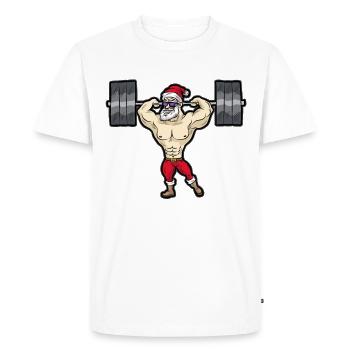 Santa CLAUS BODY BUILDER Weightlifter - Men's Premium Organic T-Shirt - white - Front - Nico (187cm)