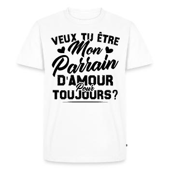 Veux Tu Être Mon Parrain D amour pour toujours - T-shirt Premium bio Homme - blanc - Devant - Nico (187cm)