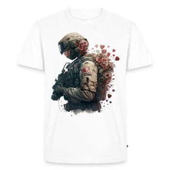 Soldat avec des fleurs - T-shirt Premium bio Homme - blanc - Devant - Nico (187cm)