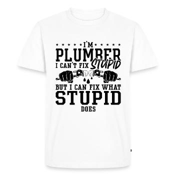 Plumbers Plumber I Can't Fix Stupid Plumbing Pipe - Men's Premium Organic T-Shirt - white - Front - Nico (187cm)
