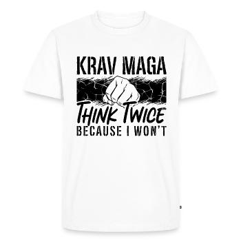 Krav Maga y réfléchissez à deux fois parce que le chasseur de combat rapproché - T-shirt Premium bio Homme - blanc - Devant - Nico (187cm)