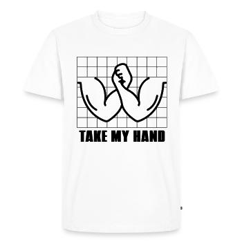 Take My Hand Bras de Fer Lutte Lutteur Sportif - T-shirt Premium bio Homme - blanc - Devant - Nico (187cm)