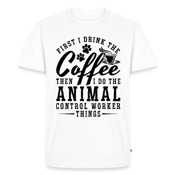 D’abord, je bois le café Agent de sécurité des animaux - T-shirt Premium bio Homme - blanc - Devant - Nico (187cm)