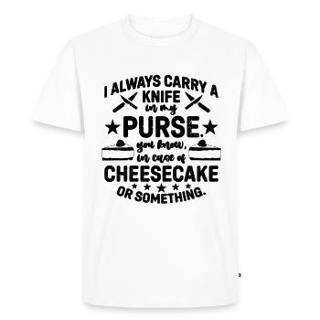 I Always Carry A Knife In Baking Cheesecake Lover - Men's Premium Organic T-Shirt - white - Front - Nico (187cm)