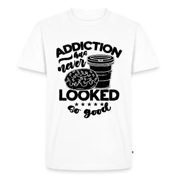 Addiction Has Never Caffeine Coffee & Donuts Lover - Men's Premium Organic T-Shirt - white - Front - Nico (187cm)