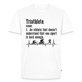 Triathlète Un athlète qui aime le triathlon - T-shirt Premium bio Homme - blanc - Devant - Nico (187cm)